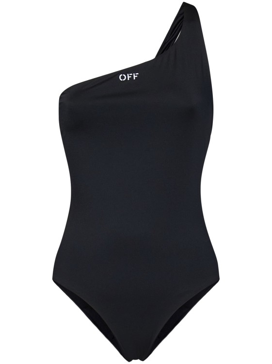 Shop Off-white Black One-shoulder One-piece Swimsuit