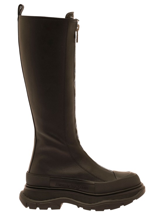 Alexander Mcqueen Tread Slick' Black Boots With Embossed Logo And Chunky Platform In Leather