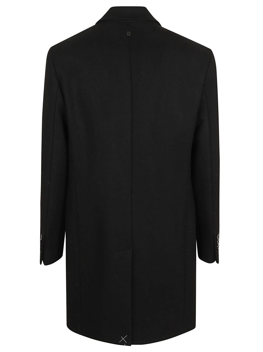 Dondup Knee-length Wool Coat With Welt Pockets And Three Buttons In Black