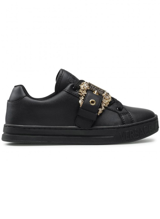 VERSACE JEANS COUTURE BLACK LOGO LEATHER SNEAKERS,fea62350-0a5d-fd72-7dcf-5f726fe26e7a