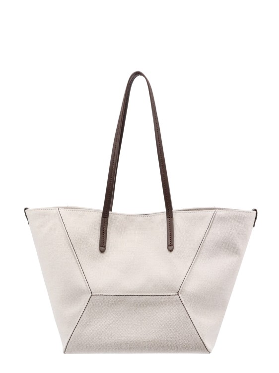 Shop Brunello Cucinelli Canvas Shoulder Bag With Iconic Monili Details In White