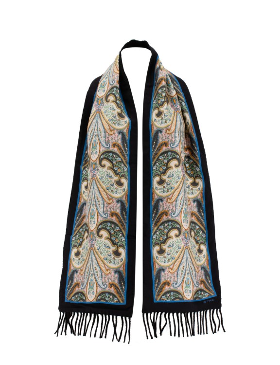 Shop Etro Silk Scarf With All Over Paisley Floral Motifs In Grey