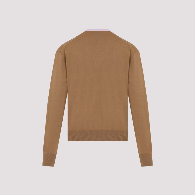 Jil Sander Brown And Lillac Double-neck Sweater In Wool Man In Brown