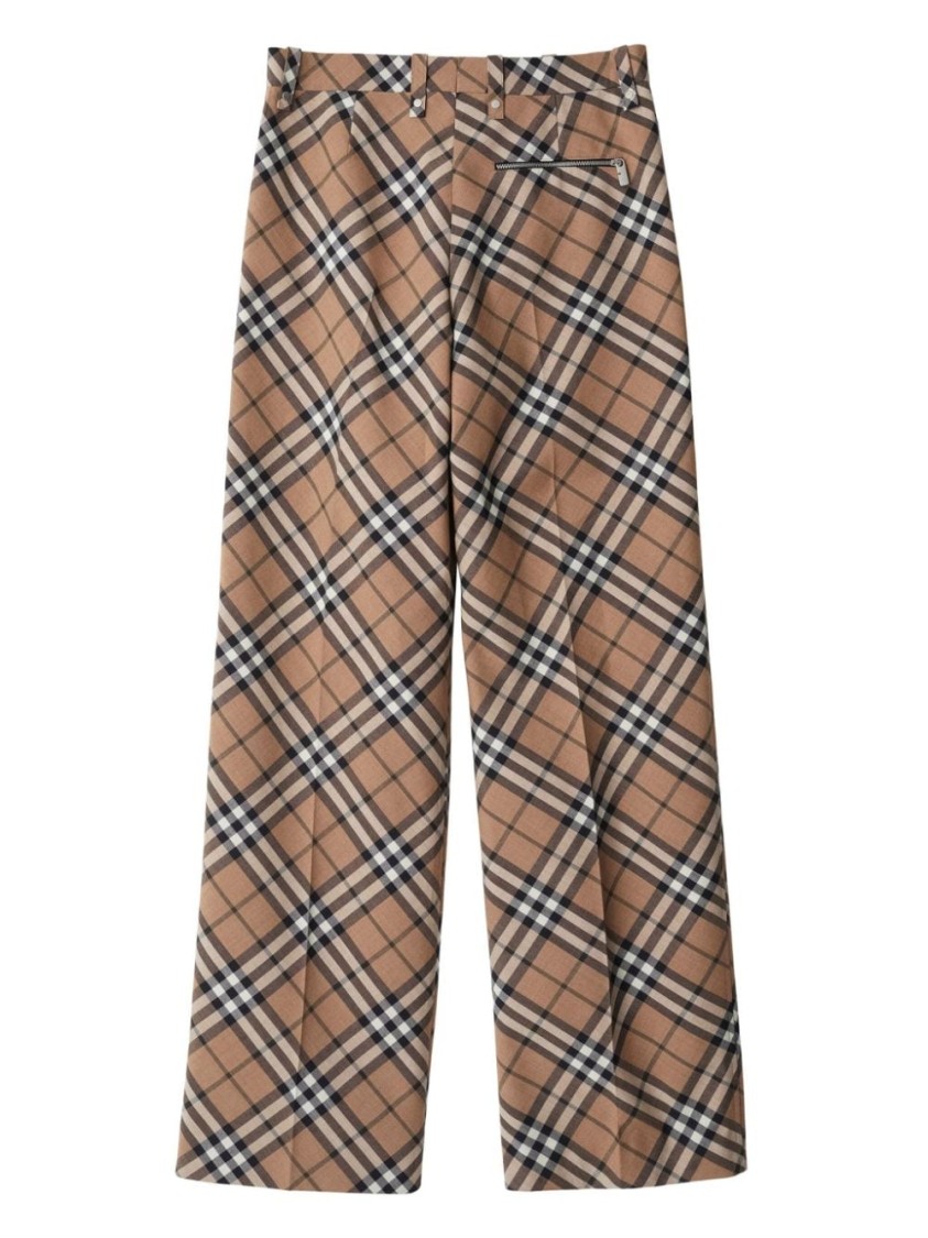 Burberry Tailored Wool Blend Trousers With Nova Check Pattern In Brown