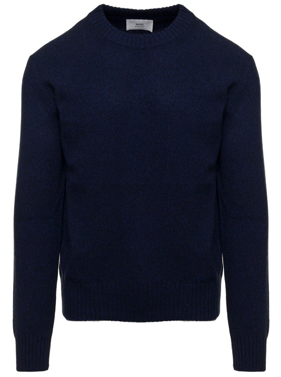 Shop Ami Alexandre Mattiussi Blue Crewneck Sweater With Ribbed Trim In Cashmere And Wool