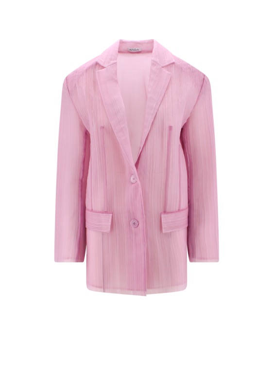 Shop Krizia Pleated Tulle Blazer In Pink