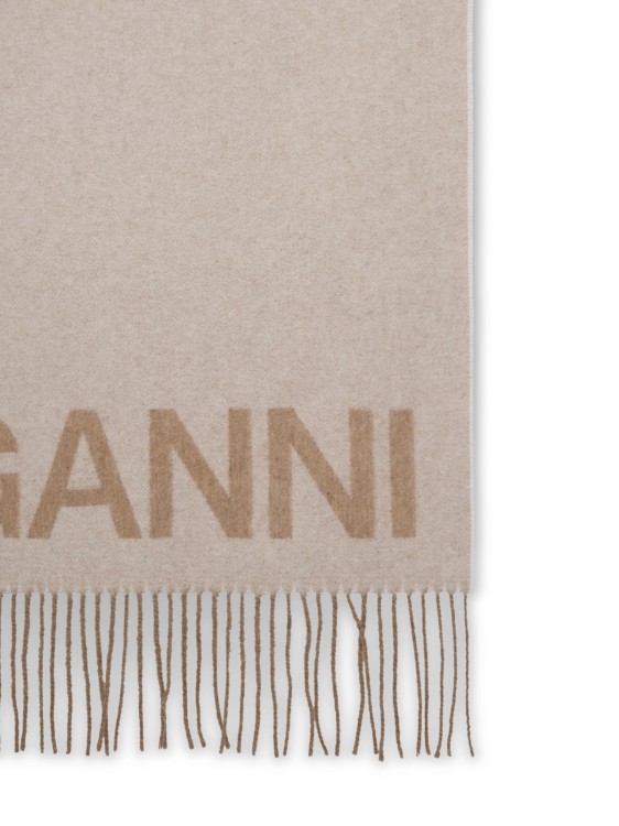 Shop Ganni Beige Recycled Wool Scarf In Neutrals