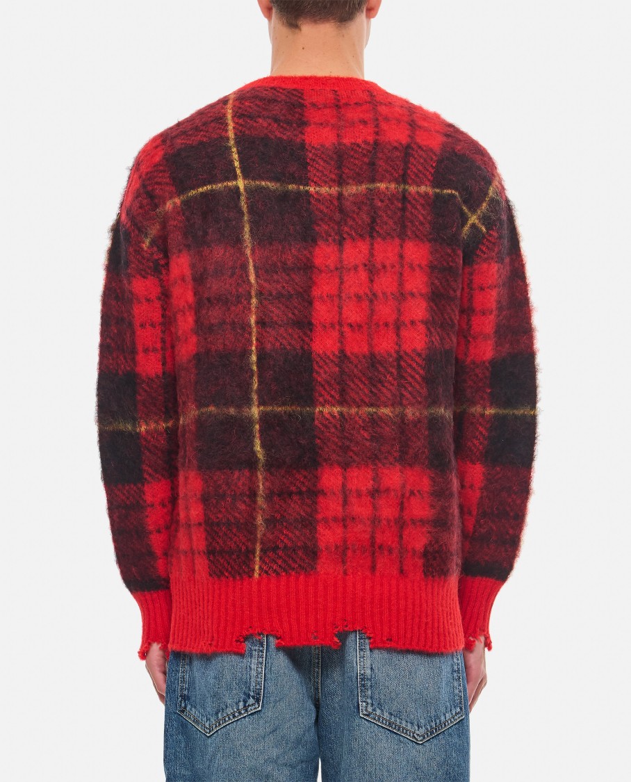 Alexander Mcqueen Check Pattern Distressed Jumper In Red