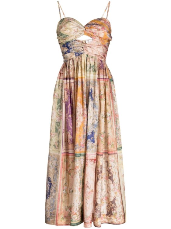 Zimmermann Multicolour Silk Dress In Neutrals