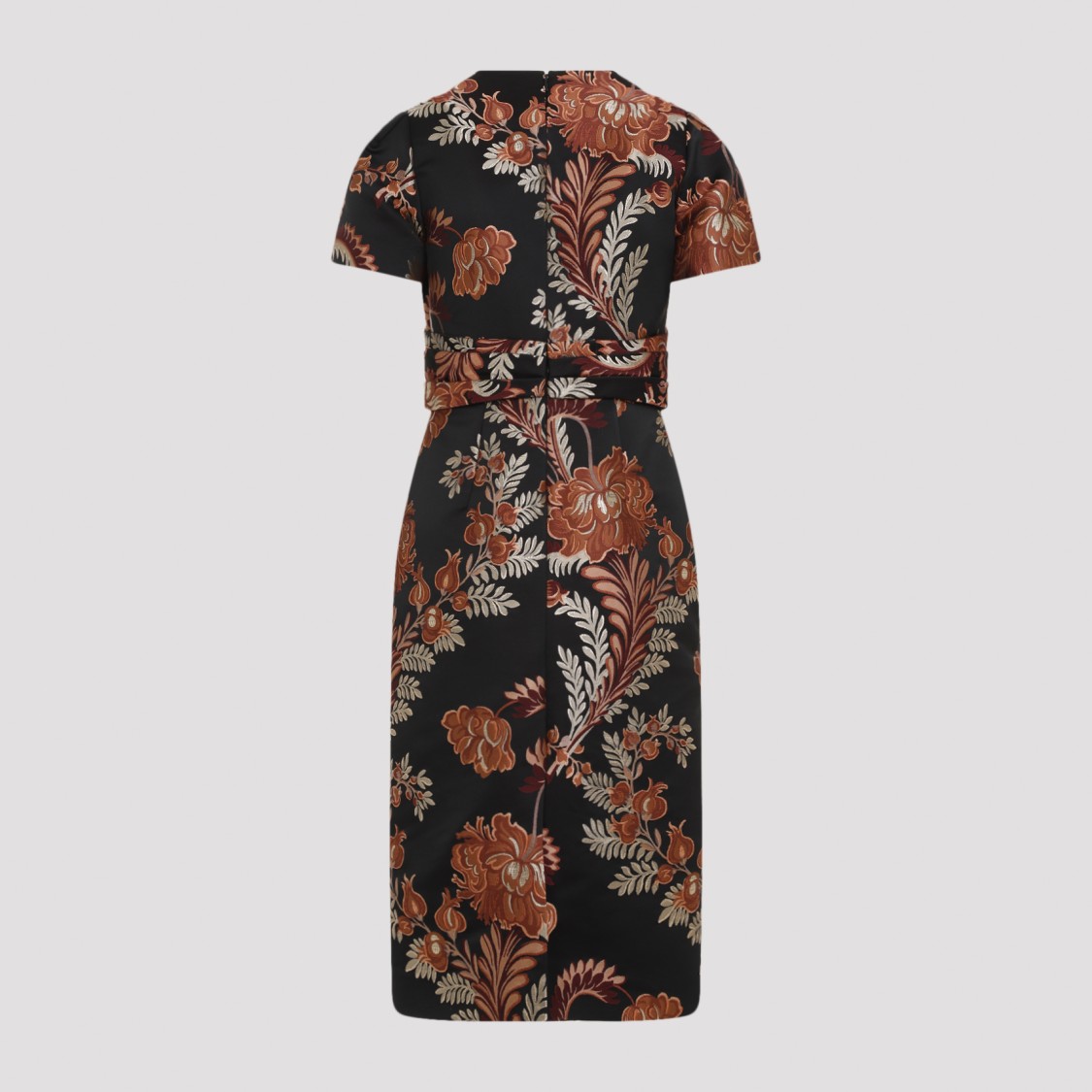 Shop Etro Floral Embroidered Midi Dress With Short Sleeves In Black