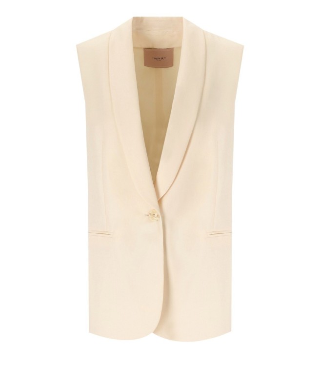 Shop Twinset Ivory Single-breasted Vest In Neutrals