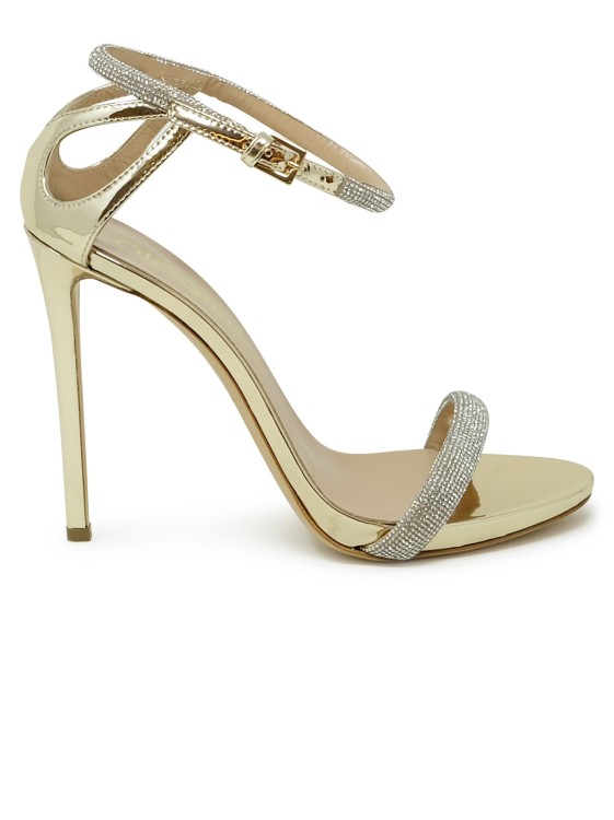 Shop Ninalilou Gold Leather Sandals With Swarovski