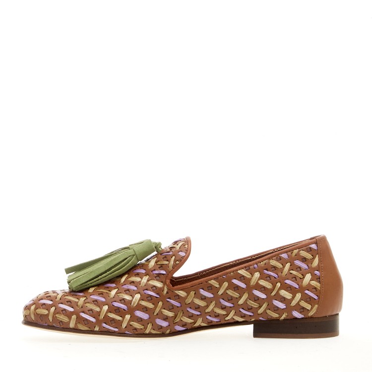 Shop Poesie Veneziane Woven Leather, Lilac And Green Slipper In Brown