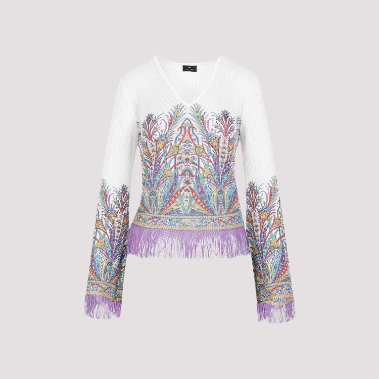 Etro Fringed Knitted Top In White