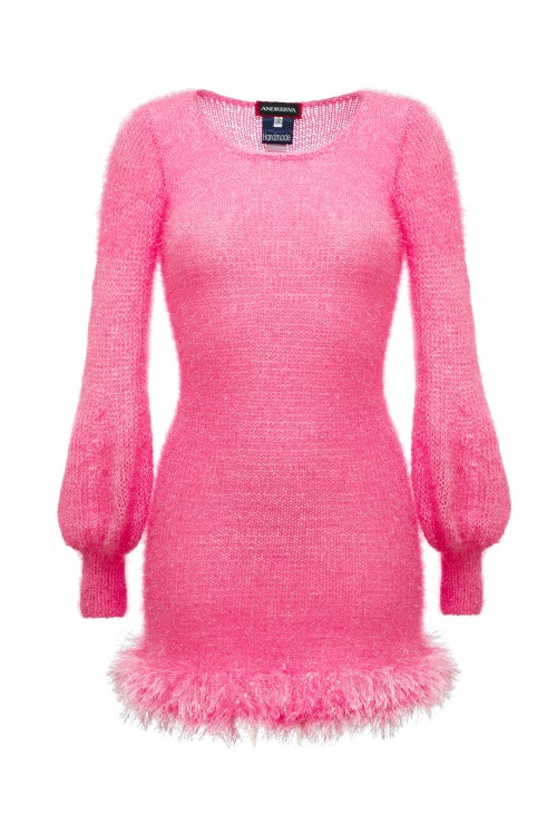 Andreeva Pink Handmade Knit Dress With Glitter