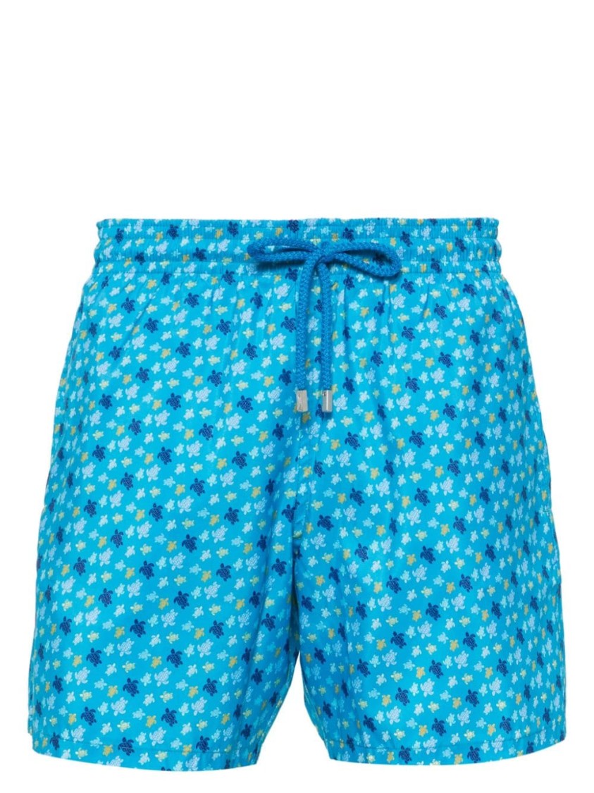 Vilebrequin Foldable Turtle Print Swim Shorts In Blue