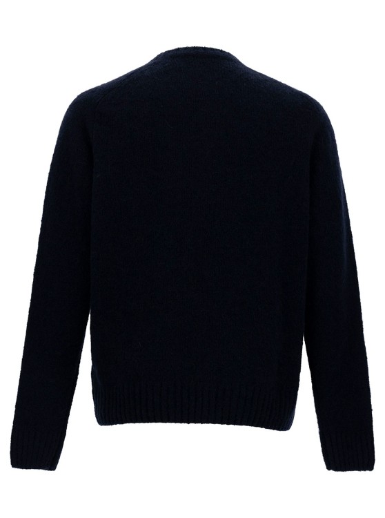 Shop Gaudenzi Blue Crewneck Sweater With Ribbed Trims In Alpaca And Wool In Black