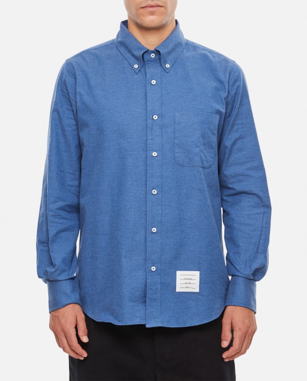 Shop Thom Browne Straight Fit Shirt Center Back In Engineered Stripe In Blue