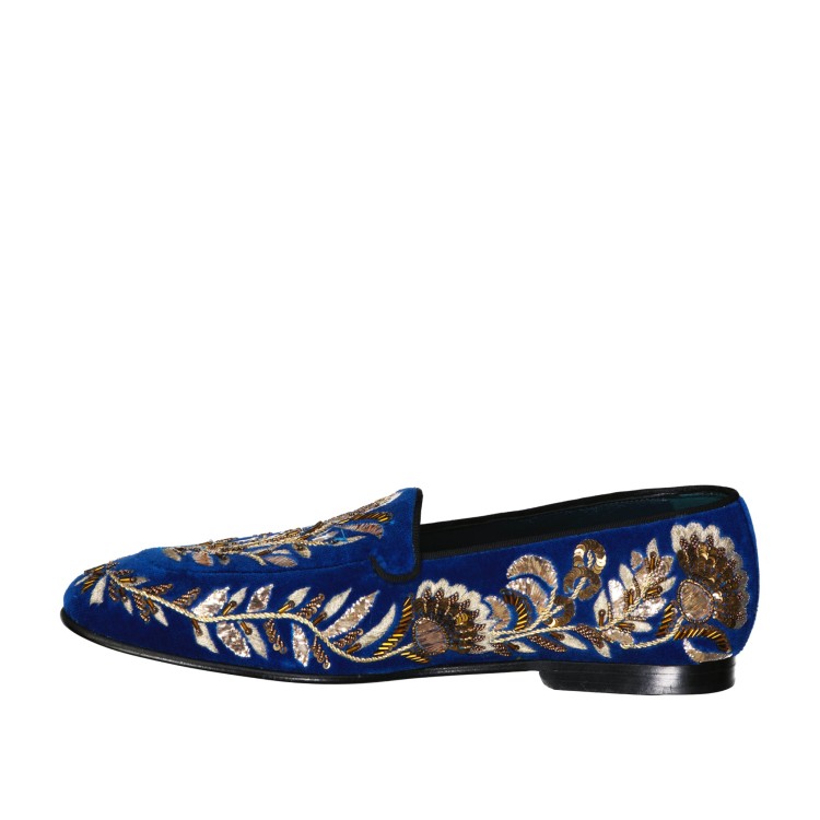 Shop Dolce & Gabbana Embelished Velvet Loafers In Blue
