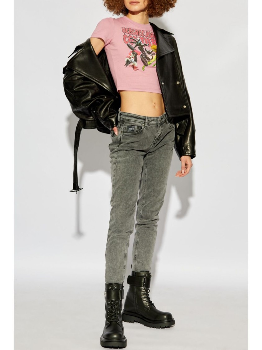 Versace Jeans Couture Graphic-print Cotton T-shirt In Pink