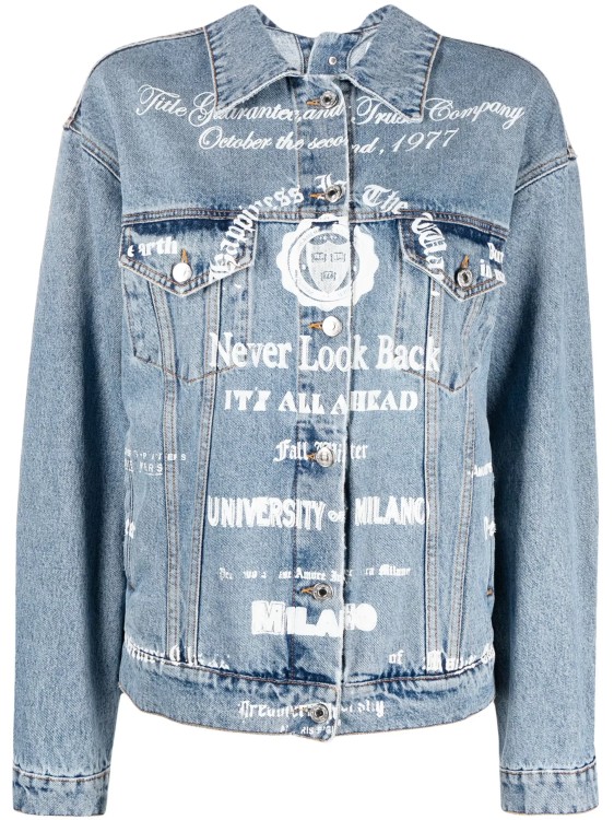 Shop Msgm Denim Jacket Blue Print In Grey