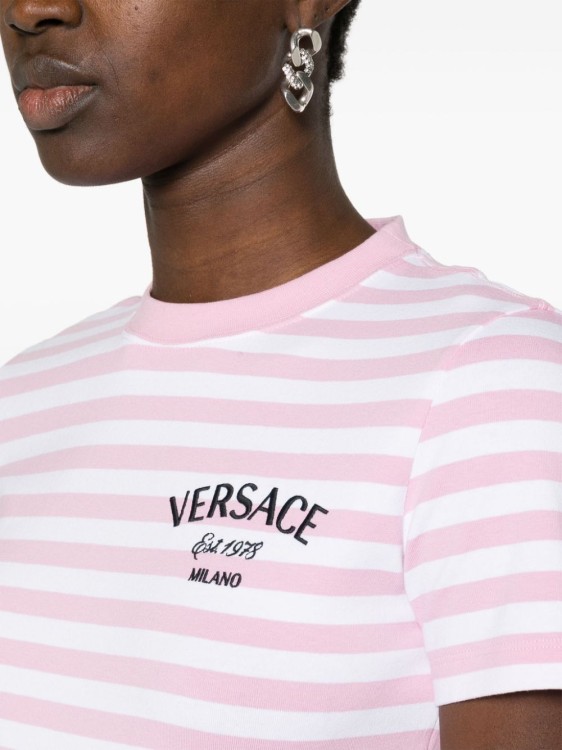 Shop Versace T-shirt Nautical Stripe Pink/white