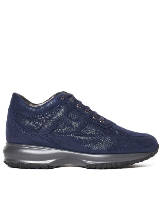 Hogan Soft Suede And Lurex Interactive Sneakers In Blue