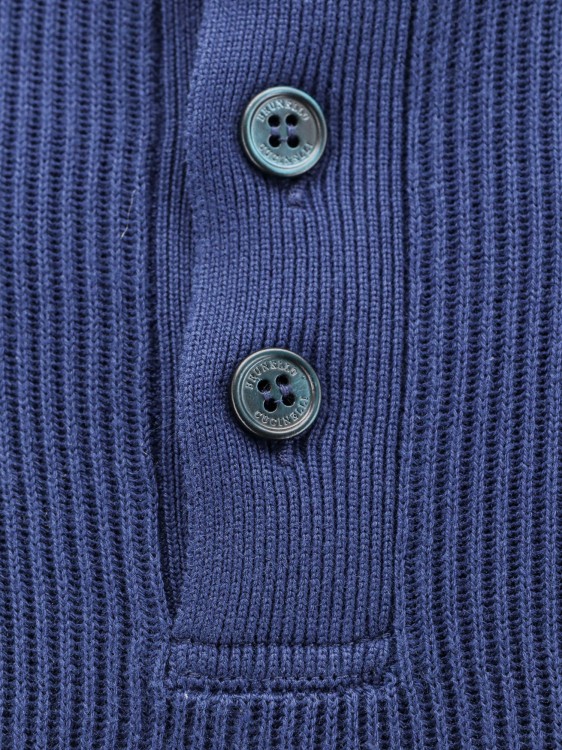 Shop Brunello Cucinelli Ribbed Cotton Polo Sweater In Blue