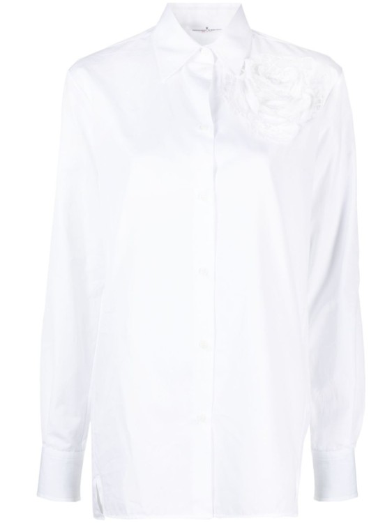 Ermanno Scervino Rose-appliqué Cotton Shirt In White