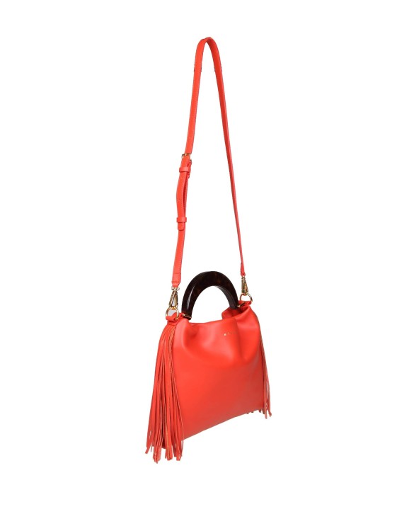 Shop Marni Venice Small Bag With Leather Fringes In Red