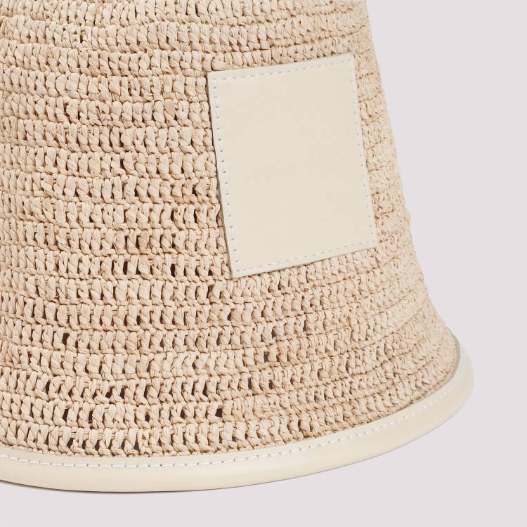 Shop Jacquemus Le Bob Soli In Ivory Leather And Raffia In Brown