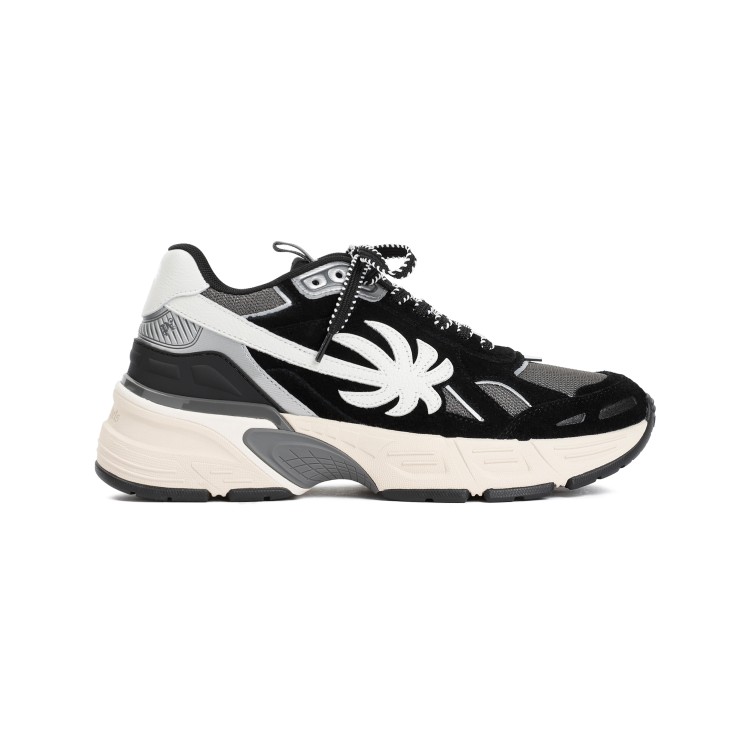 Shop Palm Angels The Palm Black Grey Leather Runner Sneakers In Neutrals