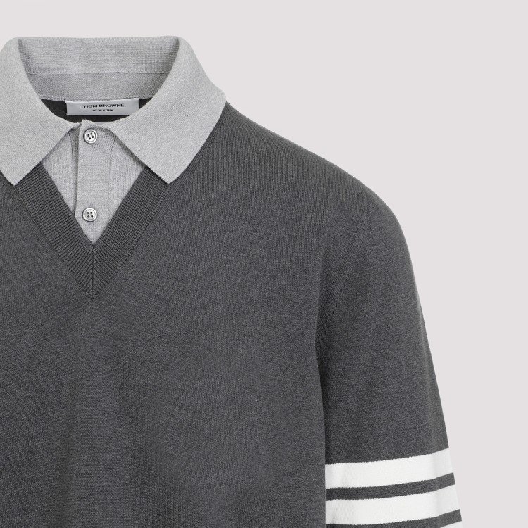 Shop Thom Browne Medium Grey Cotton Polo With V-neck Pullover