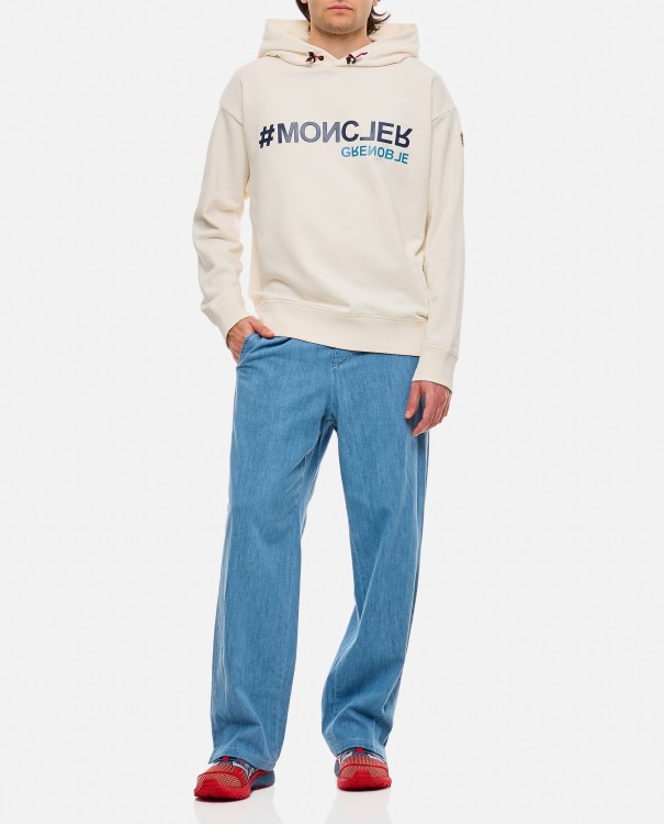 Shop Moncler Hoodie Logo Sweatshirt In Neutrals