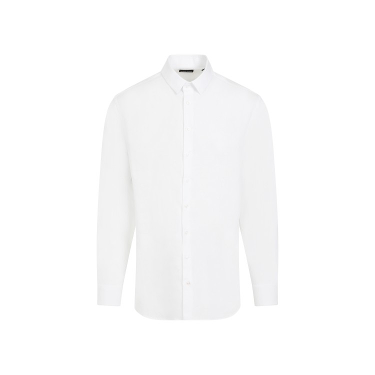 Shop Giorgio Armani Brilliant White Linen Shirt