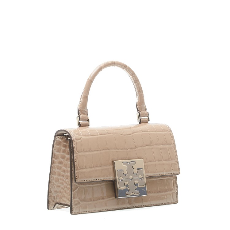 Tory Burch Mini Top-handle Dove Gray Patent Leather In Neutrals