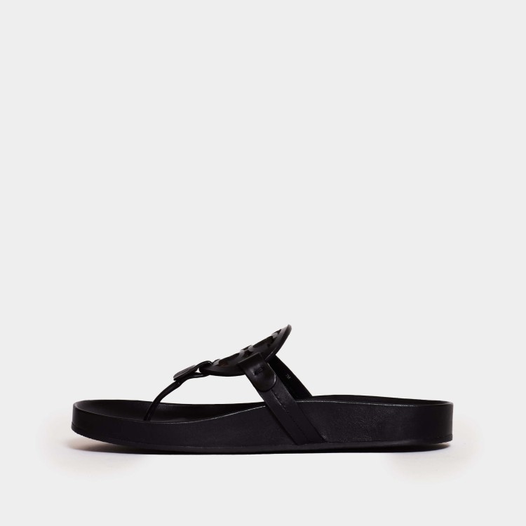 Shop Tory Burch Miller Cloud Flip Flops In Black Leather With Anatomical Bottom