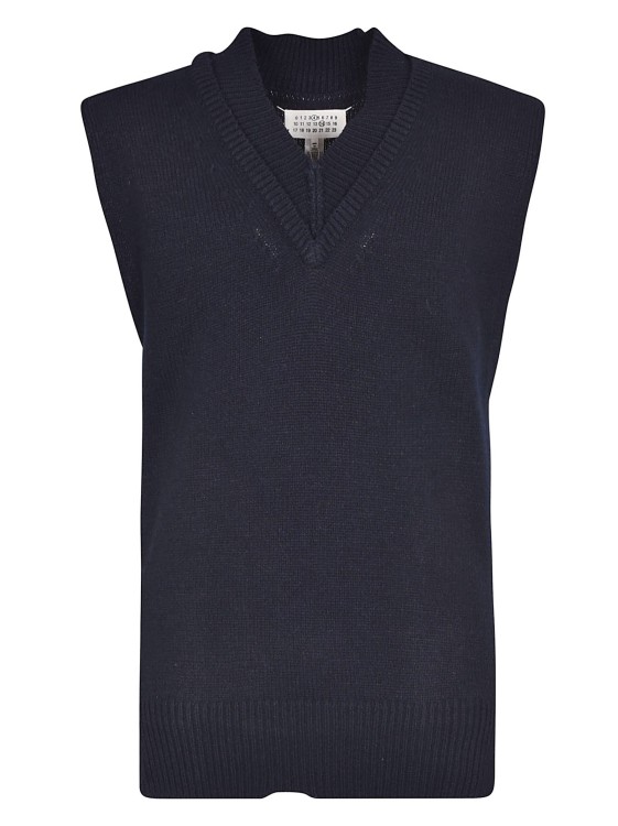 Shop Maison Margiela Blue Knitted Wool Blend Vest In Black