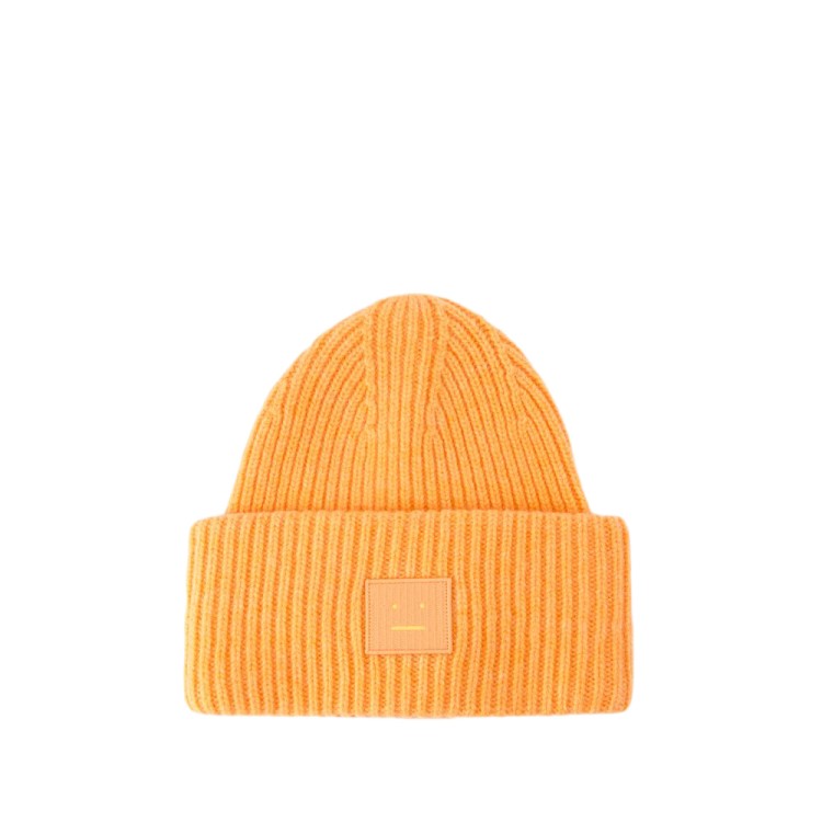Shop Acne Studios Pansy N Face Beanie - Wool -  Mandarin Orange In Yellow