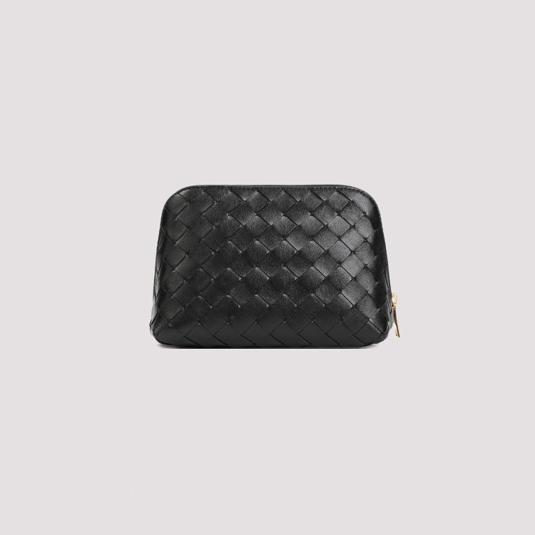 Shop Bottega Veneta Leather Intrecciato Beauty Pouch In Black