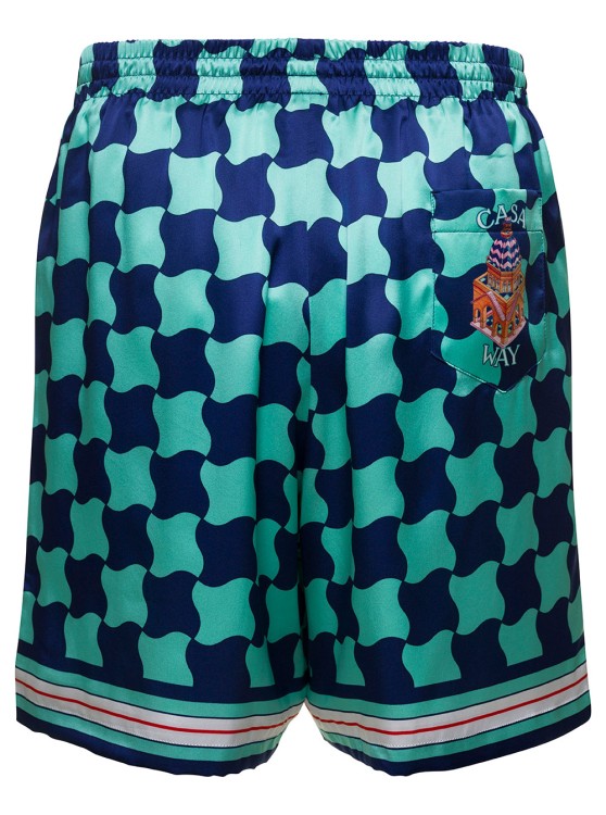 Shop Casablanca Blue Shorts With Drawstring And Graphic Print In Silk In Black