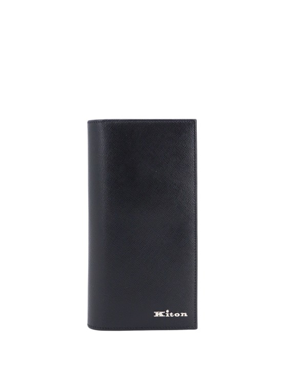 Shop Kiton Saffiano Leather Wallet With Metal Logo In Black