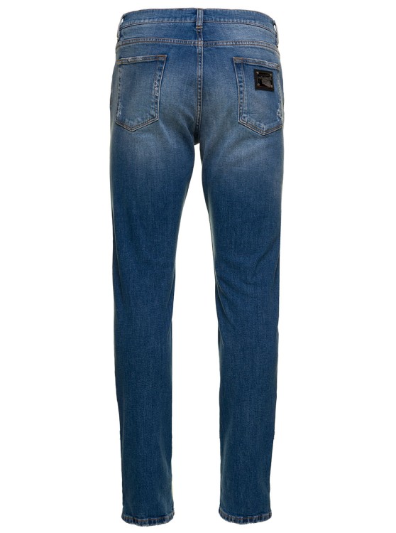 Shop Dolce & Gabbana Blue Distressed Slim-fit Jeans In Cotton Denim In Green
