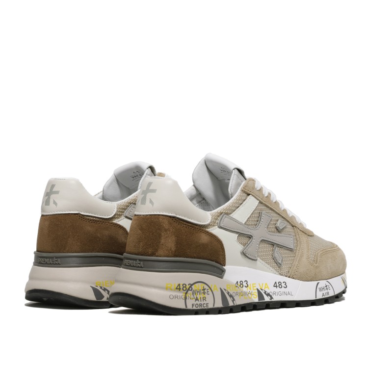 Shop Premiata Mick Sneakers In Beige Suede And Technical Fabric In Grey