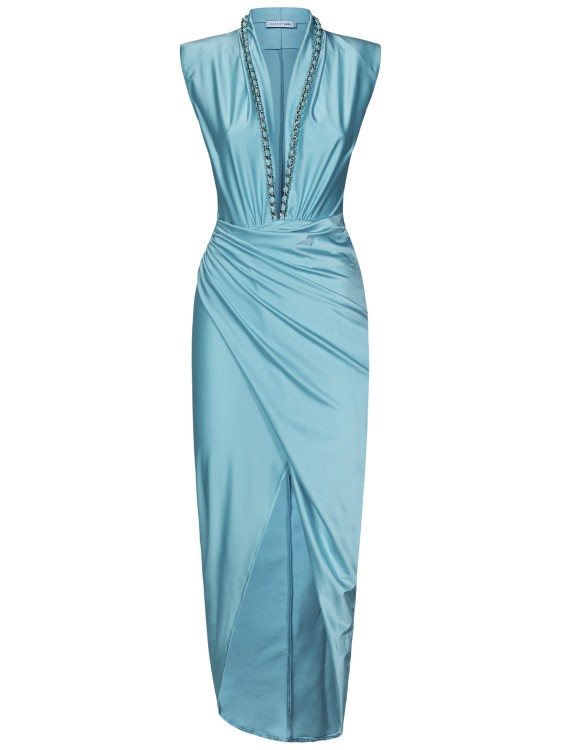 Shop House Of Amen Long Turquoise Stretch Lycra Dress In Blue