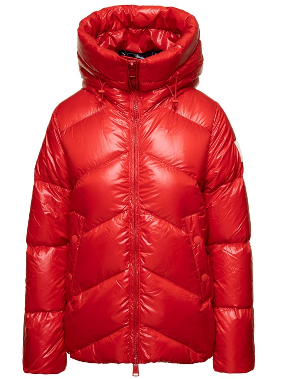 Helsinki' Red Hooded Down Jacket With Patch Logo In Nylon by After