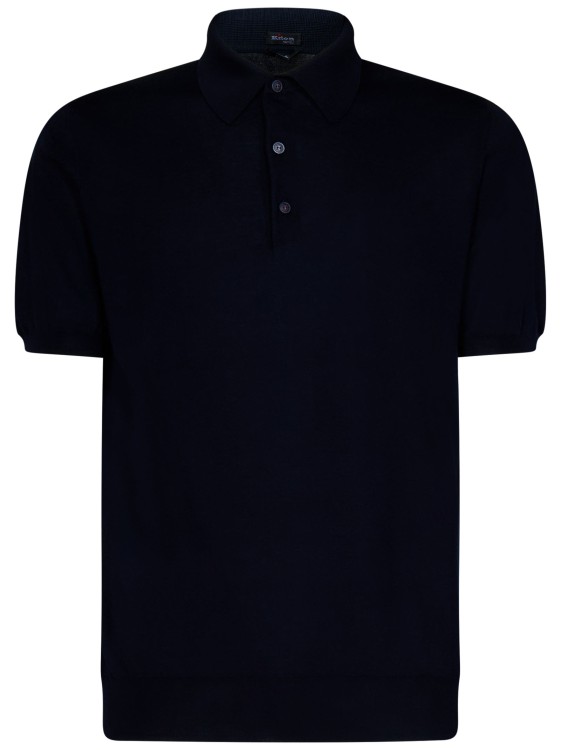 Shop Kiton Short-sleeved Dark Blue Cotton Knit Polo Shirt In Black