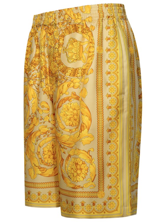 Shop Versace 'barocco' Gold Silk Bermuda Shorts