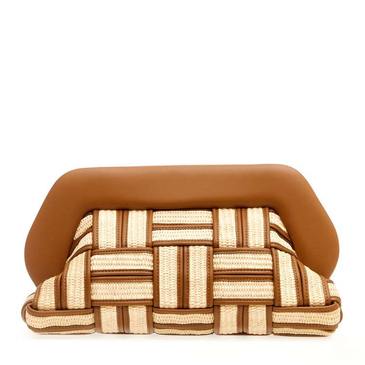 Themoirè Large Raffia Clutch In Leather And Caramel In Brown