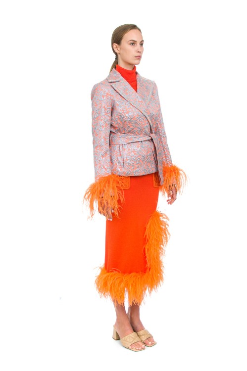 Shop Andreeva Orange Knit Skirt-dress With Feather Details